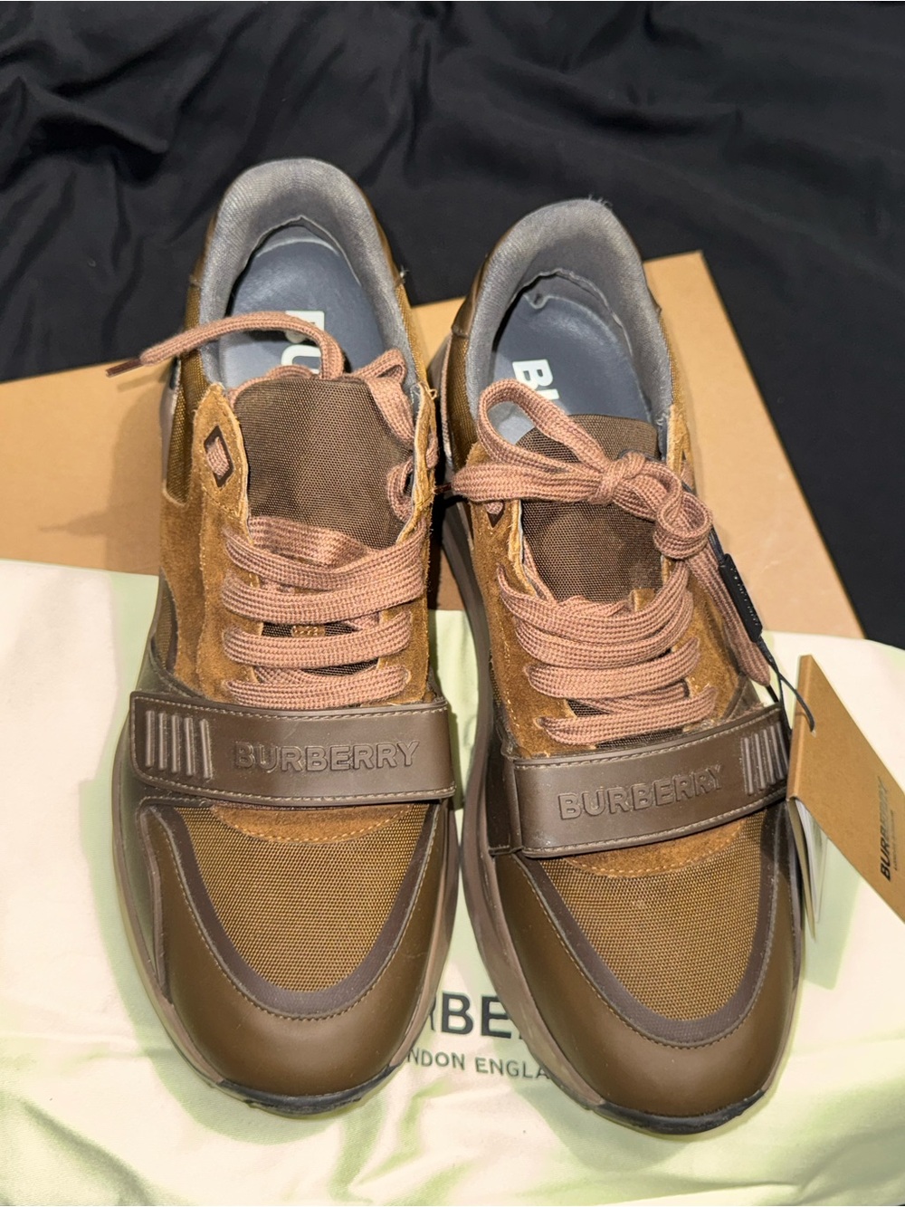 Burberry Brown Leather & Suede Men’s Chunky Low-Top Sneaker - Picture 2 of 5